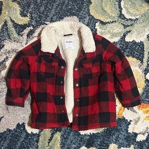 Old Navy Red and Black Plaid Jacket with Sherpa Lining - 4T